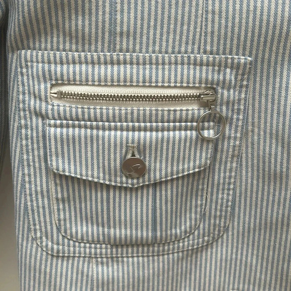 SANDRA ANGELOZZI Femme De Carriere  Tailored Summer Blazer blue white pinstriped - Picture 2 of 7